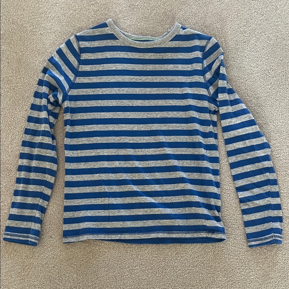 Boden Kids Blue and Gray Striped Long Sleeve Tee